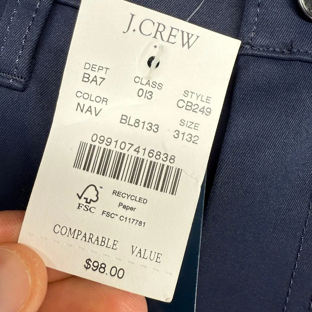 J.Crew Tech Pant Mens 31x32 Navy Blue Slim Five-Pocket Performance Chino NEW